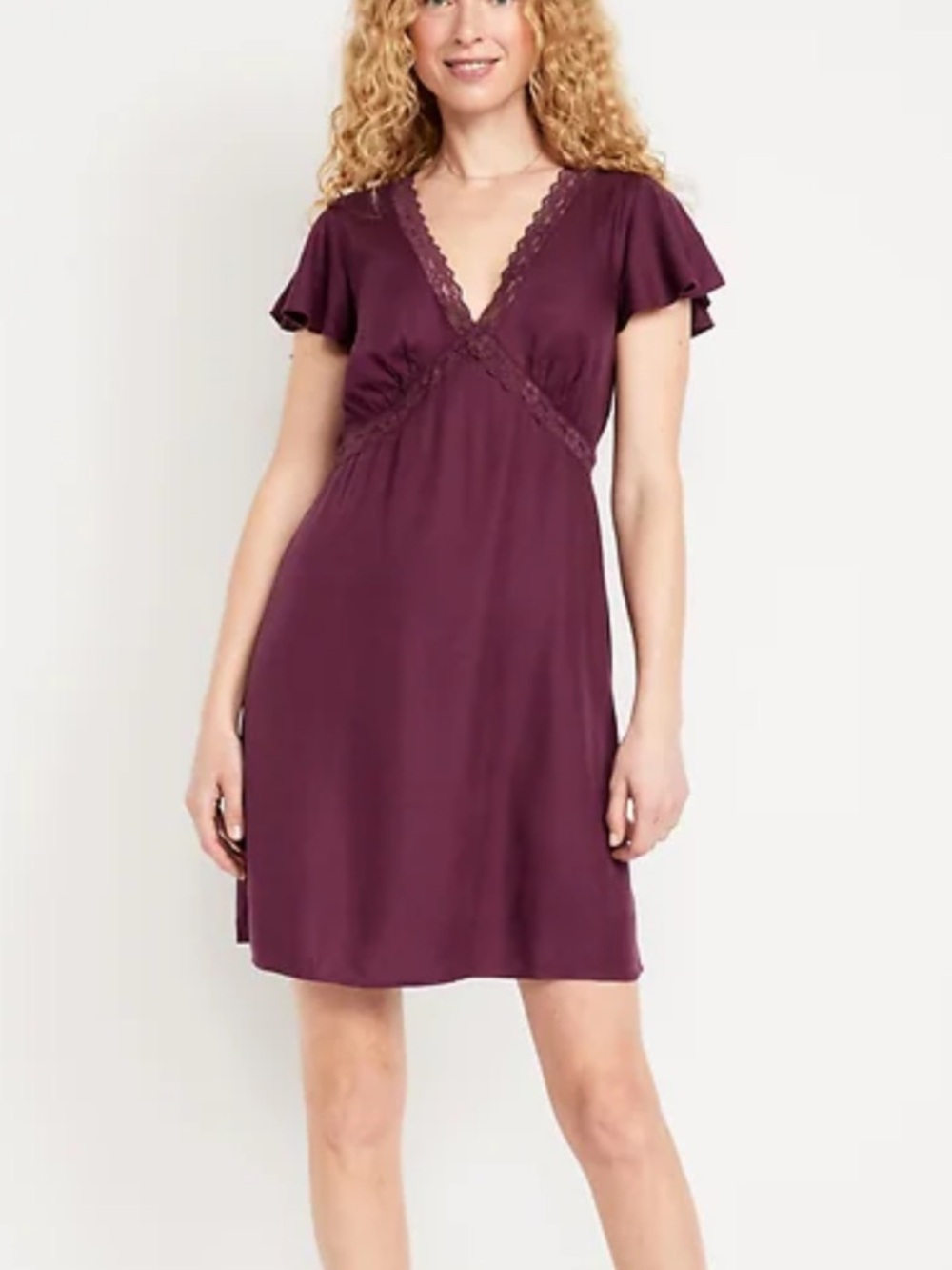 Lace Trim Plum Cherry Bark V-Neck Dress size XL NWT
